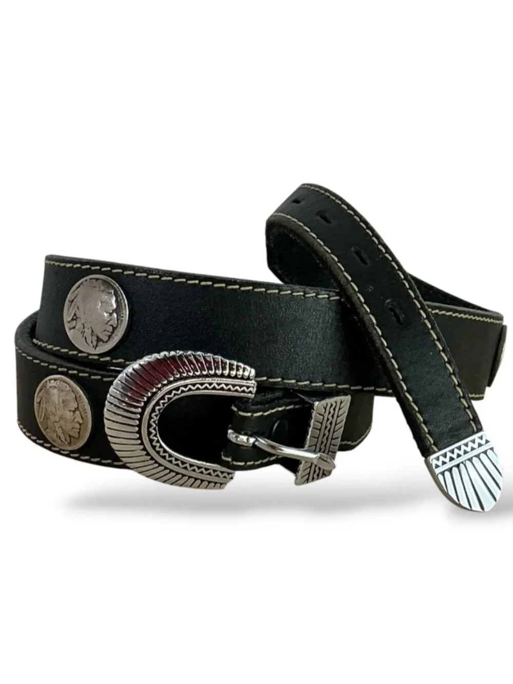 Leegin Western Belt Indian Head Buffalo Nickel Coins Leather Vintage USA Men 36